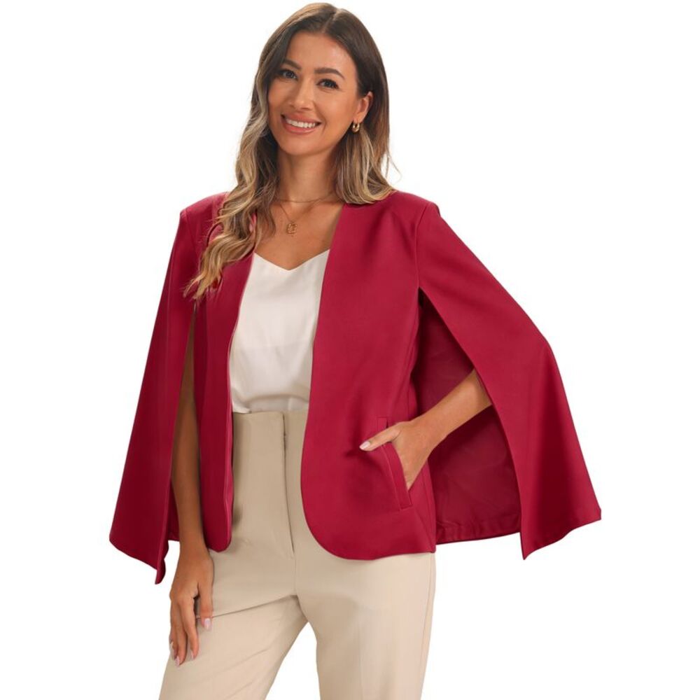 Cape Sleeve Business Work Open Front Casual Blazer Red